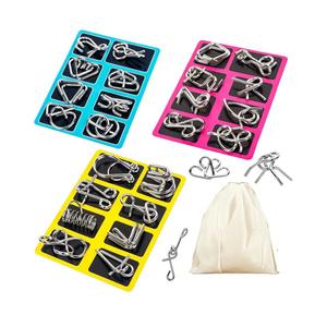 Metal Wire Puzzle Set of 24 with Pouch,Brain Teaser IQ Test Disentanglemen Iron Link Unlock Interlock Game Chinese Ring Magic Trick Toy for Party Favor Kids Adults Challenge