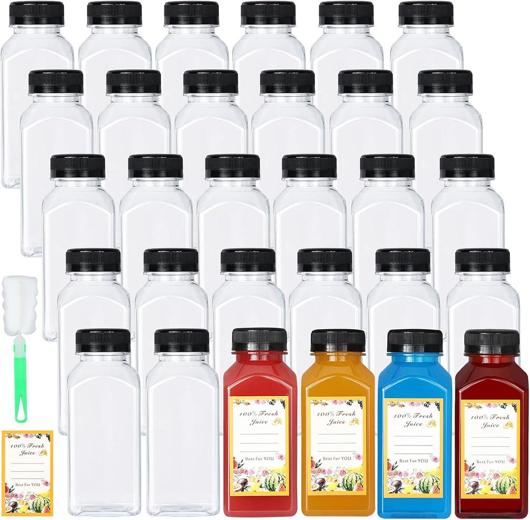 DANALLAN 30 Pack 8oz Empty Plastic Bottles with Leak-Proof Caps Food Grade Recyclable Bulk Beverage Containers Clear PET Bottles for Homemade Juice, Smoothie, Milk and Drinks