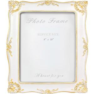 8x10 White Ornate Picture Frame Vintage, Elegant Antique Photo Frames with with Glass&Hook, Vine Pattern, Tabletop Wall Hanging, Gift ldeas for Home Decor (White)