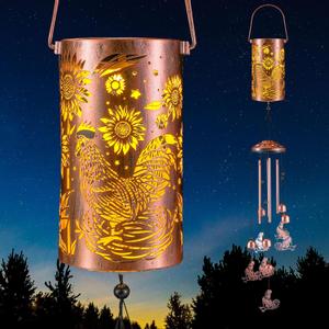 Retisee Rooster Solar Wind Chimes Outdoor Metal Rooster Gifts Solar Light Windchimes Outside Indoors Christmas Decoration Birthday Gift for Home Lawn Porch Patio Garden Yard
