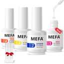 MEFA Dip Powder Liquid Set Base, Top Coat, Activator, Brush Saver 15 ml 0.5 Oz 4 Pcs with 5 Replacement Liquid Brushes for Dipping Powder Nail Kit No Nail Lamp Needed