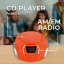 Portable CD Player Boombox with AM/FM Radio + Built in Speakers + Aux Input to Phone/Headphones/Any Audio - CD Players for Home Using AC Adapter or C Batteries (Orange)