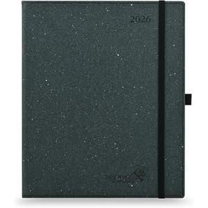 POPRUN 2026 Planner  2026 Recycled Weekly Planner[6.5''x 8.5'' Italian Regenrated Leather Hard Cover] with Hourly Schedule & Vertical Weekly Layout, Monthly Tabs, Inner Pocket  Black Grey