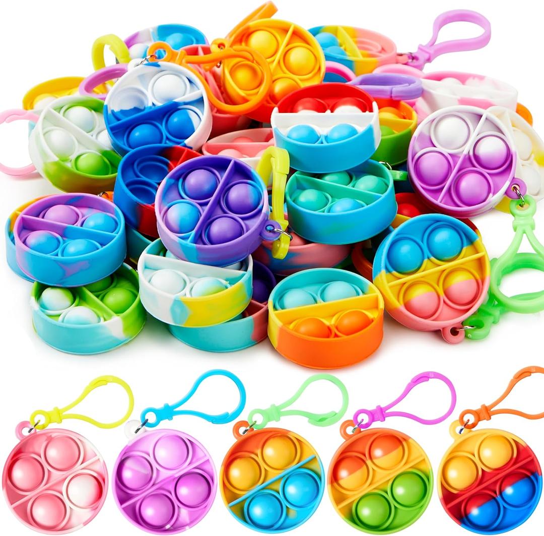 JOYIN Round Pop Fidget Keychain 90 Pack Pop Fidget Toys Bulk Party Favors for Kids 4-8,8-12 Years, Valentines Goodie Bags Stuffers Back to School Gifts for Students Classroom Prizes Sensory Toys