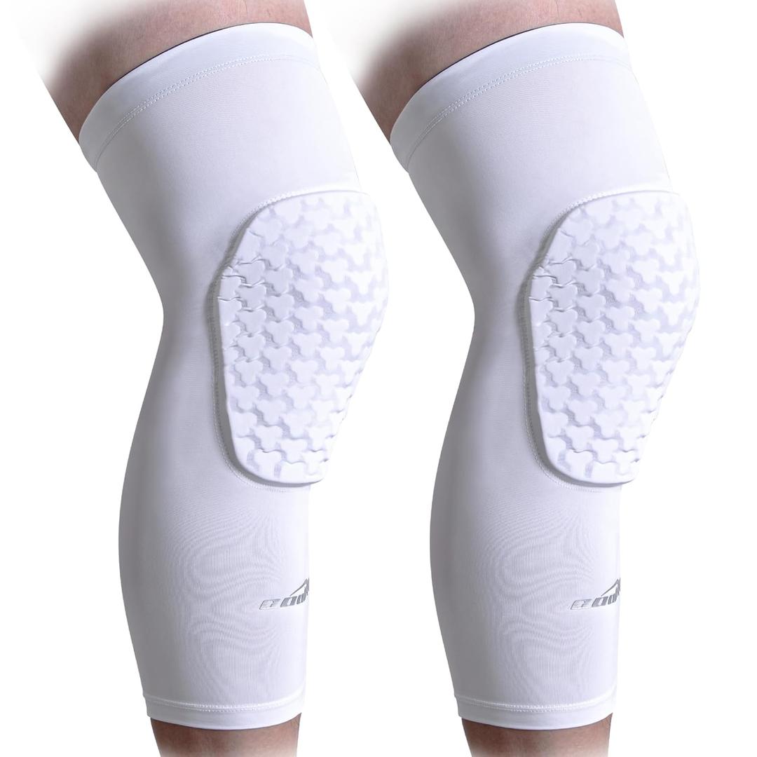 COOLOMG Basketball Knee Pads Protective Padded Knee Compression Sleeves for Volleyball Football Soccer Sports White Small