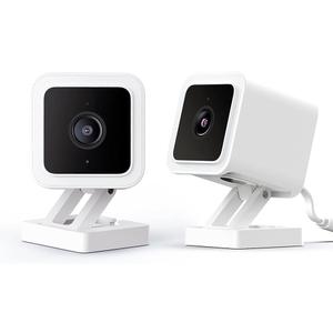 2 x WyzeCamera v3 1080p HD Indoor/Outdoor Plug-in Smart Home Security Cameras, Color Night Vision, 2-Way Audio, MicroSD Card Slot, Compatible with Alexa - White, 2-Pack