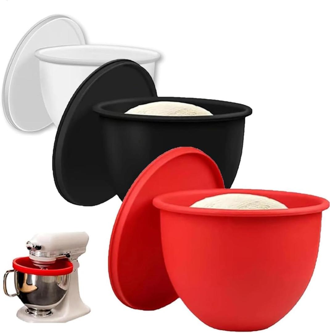 Silicone Mixing Bowl Liners Attachments Compatible with 5 Quart KitchenAid Mixers, Includes 3 Liners and Lids, Dishwasher Safe(9.41x8.9x7.32inch)