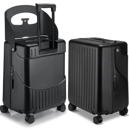 Bulyoou 20 Inch Ride on Luggage with Seat for Kids Expandable Ride on Suitcase with Spinner Wheels and Locks for Travel