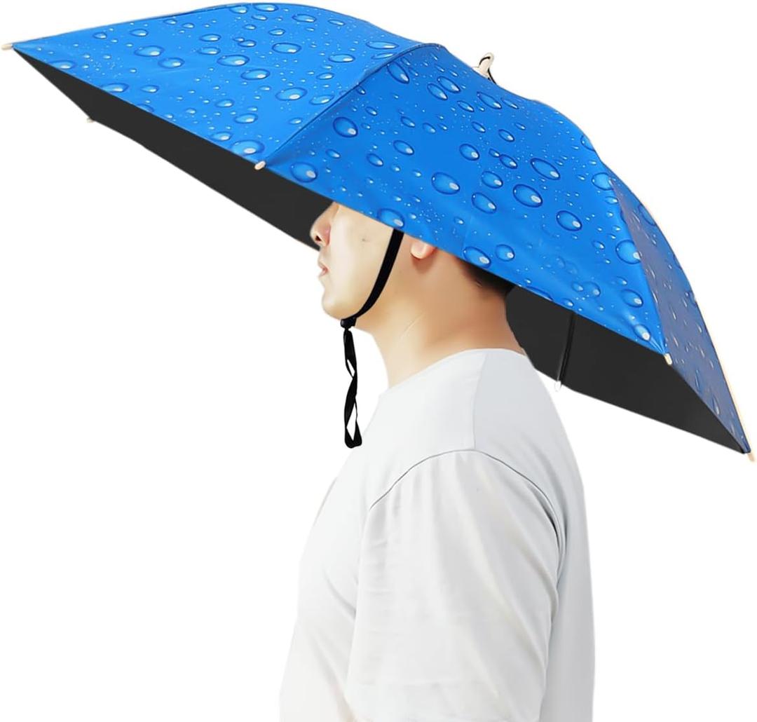 Umbrella Hat, 37-inch Fishing Umbrella Hat Hands-Free Foldable UV Protection Umbrella Cap Adjustable Headwear for Fishing Golf Camping Beach Gardening Sunshade Outdoor