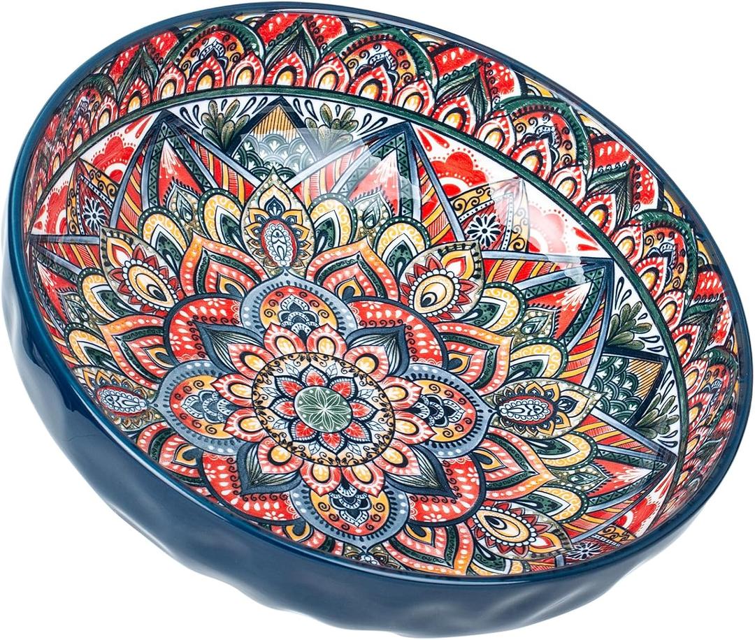 75 Oz Serving Bowls,Bohemian Style Large Porcelain Dishes for Entertaining Parties,Big Bowls for Eating Soup, Salad, Pasta, Fruit, Chips, 10.3 Inch Diameter (blue) 75 Oz Serving Bowls,Bohemian Style Large Porcelain Dishes for Entertaining Parties,Big Bowls for Eating Soup, Salad, Pasta, Fruit, Chips, 10.3 Inch Diameter (blue)