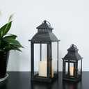 NEEDOMO Lanterns Decorative Outdoor&Indoor, Set of 2 Large Bronze Metal Lantern Decor with Glass, Candle Holder for Porch, Patio, Garden, Balcony, Wedding, Table Centerpiece Decorations