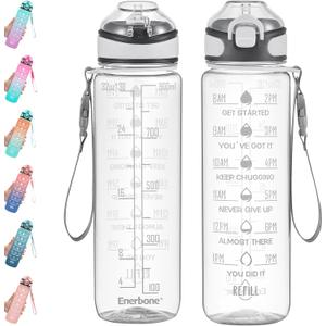 Enerbone 32 oz Water Bottle with Times to Drink and Straw, Motivational Drinking Water Bottles with Carrying Strap, Leakproof BPA & Toxic Free, Ensure You Drink Enough Water for Fitness Gym Outdoor