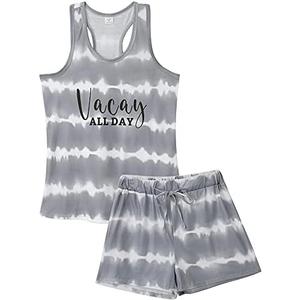 VENTELAN Women Pajamas Cute Tank and Shorts Set Soft PJS Sleepwear Loungewear, Large