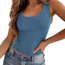 Zeagoo Women's Double Lined Square Neck Tank Top Sleeveless Basic Crop Tops Trendy Y2K Going Out Tops (Large, Blue)