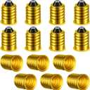 Honoson 15 Pack E14 to E12 Adapter Converter Lamp Adapter European Base (E14) to Candelabra Screw (e12) Socket Reducer Light Bulb Adapters European Base Candelabra Screw(Gold)