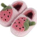 ESTAMICO Girls Cute Cartoon Slippers with Memory Foam Kids Plush Warm Winter House Shoes (Pink)