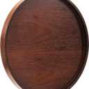 Extra Large Round Solid Wood Serving Tray, Classic Tea Coffee Table Wooden Decorative Ottoman Tray Server for Breakfast in Bed Snack Food Kitchen Party Bar, Raised Edge (16inch/40cm) Walnut