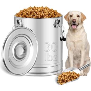 Stainless Steel Dog Food Storage Container,30LB/35LB Airtight Dog Food Storage Container with Lid to Keep Fresh,Easy Clean Large Pet Food Storage Container with Scoop for Cat Food,Chicken Feed,Rice