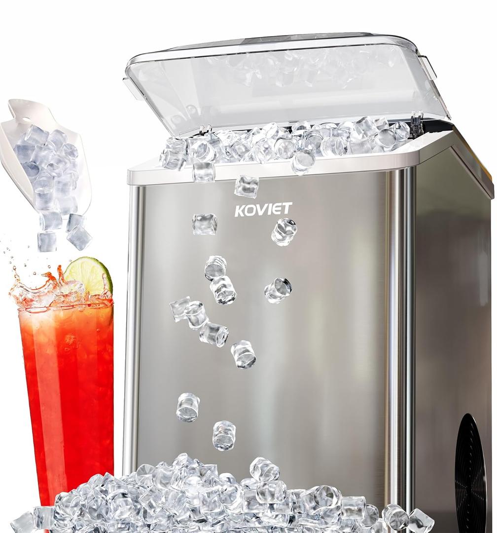 Nugget Ice Maker Countertop, 40lbs/24H Tooth-Friendly Soft Chewable Pebble Ice Machine, Self-Cleaning with Drainpipe, Crushed Pellet Ice Makers for Home Kitchen Party, Stainless Steel