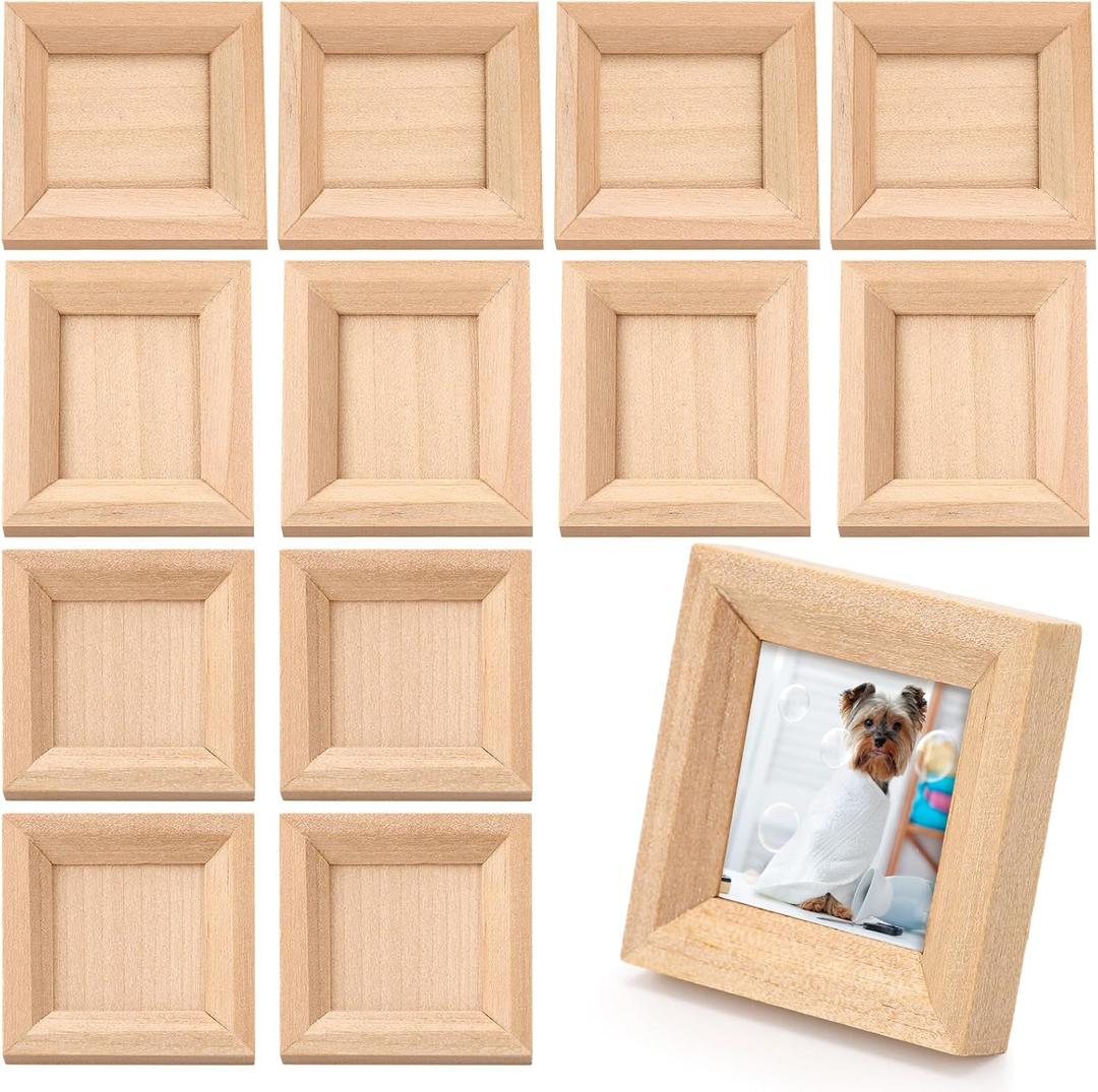 12 Pcs Dollhouse Picture Frames 1:12 Scale Miniature Picture Frames for Dollhouse Small Photo Frame Mini Wooden Dollhouses Accessories Mini House Decoration Simulation for Craft Artwork(1.25 Inches)