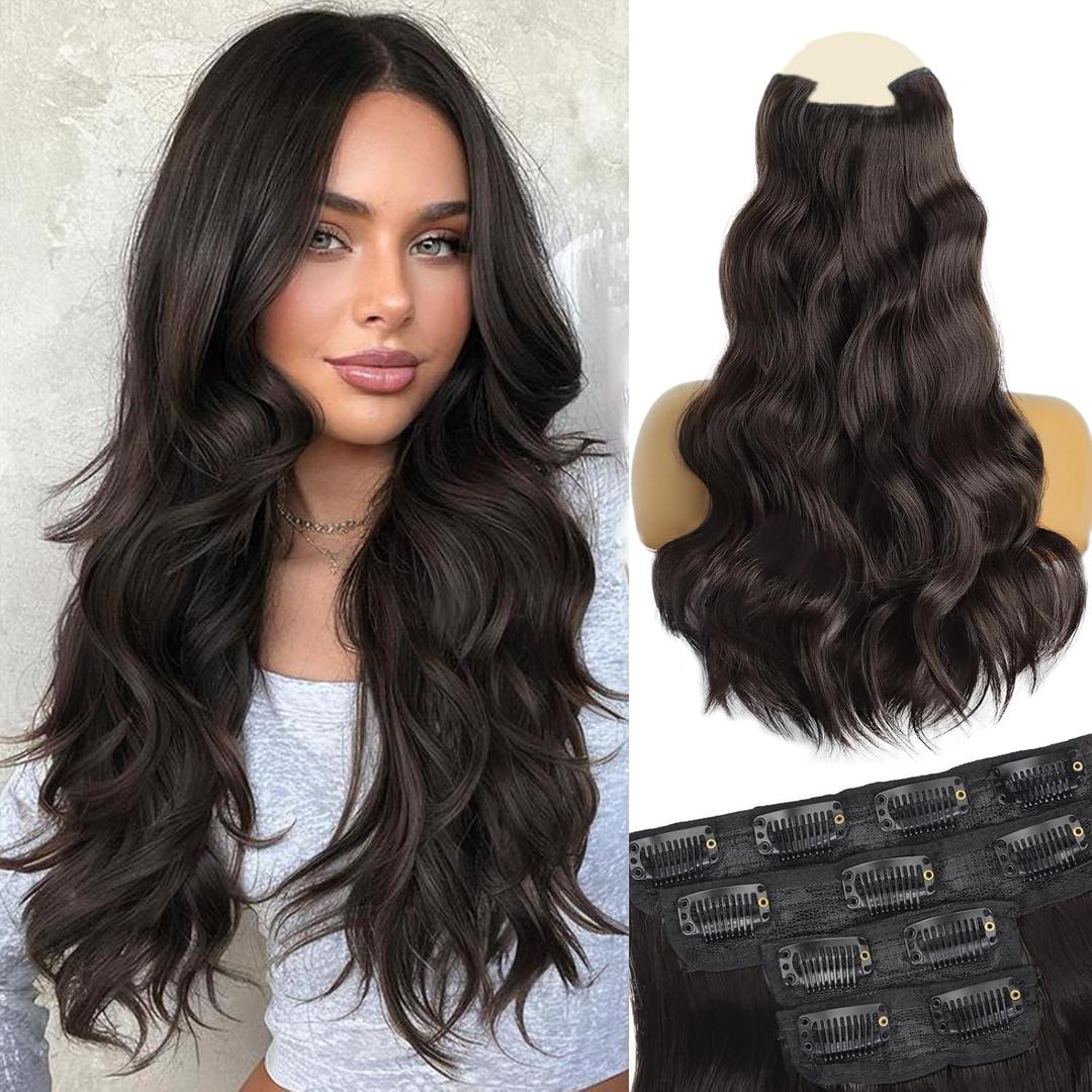 Vigorous Clip in Hair Extensions 4Pcs Dark Brown Long Hair Extensions Clip Ins 20Inch Soft Synthetic Hairpieces for Women