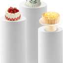 3Pcs Cylinder Pedestal Stand Covers,Round Spandex Cylinder Stand Covers for Party,Elastic Cloth Cylinders Plinth Cover for Parties Wedding Birthday Event Decor,Only Covers (9.1*9.5*1.8inch, White)
