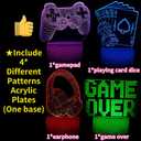 3D Gamepad Night Light with 4 Patterns 3D Hologram Illusion, Dimmable Remote Control, 16 Color Changing LED, Room Decor Earphone Bedside Desk Lamp, 3D Game Over Lamp for Game Lovers