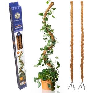 SuperMoss (22065) Bendable Coco Poles, Coconut Coir Plant Stakes Monstera Indoor Climbing Plants Support, 36", Natural, 2pk