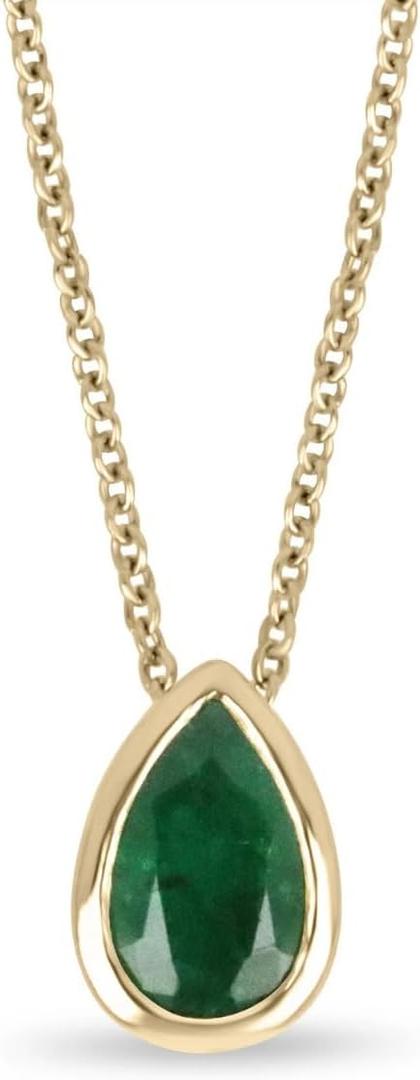 Trinket Gems Jewellery Pear Shape Colombian Emerald Bezel Set Pendant Necklace 18" In 14k Yellow Gold Over