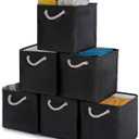 Oterri 6 Pack Cube Storage Bins, Foldable Storage Cubes, 11x11 Inch Fabric Cubes Storage Basket, Decorative Storage Basket for Home, Shelves, Nursery Organizers(Black)