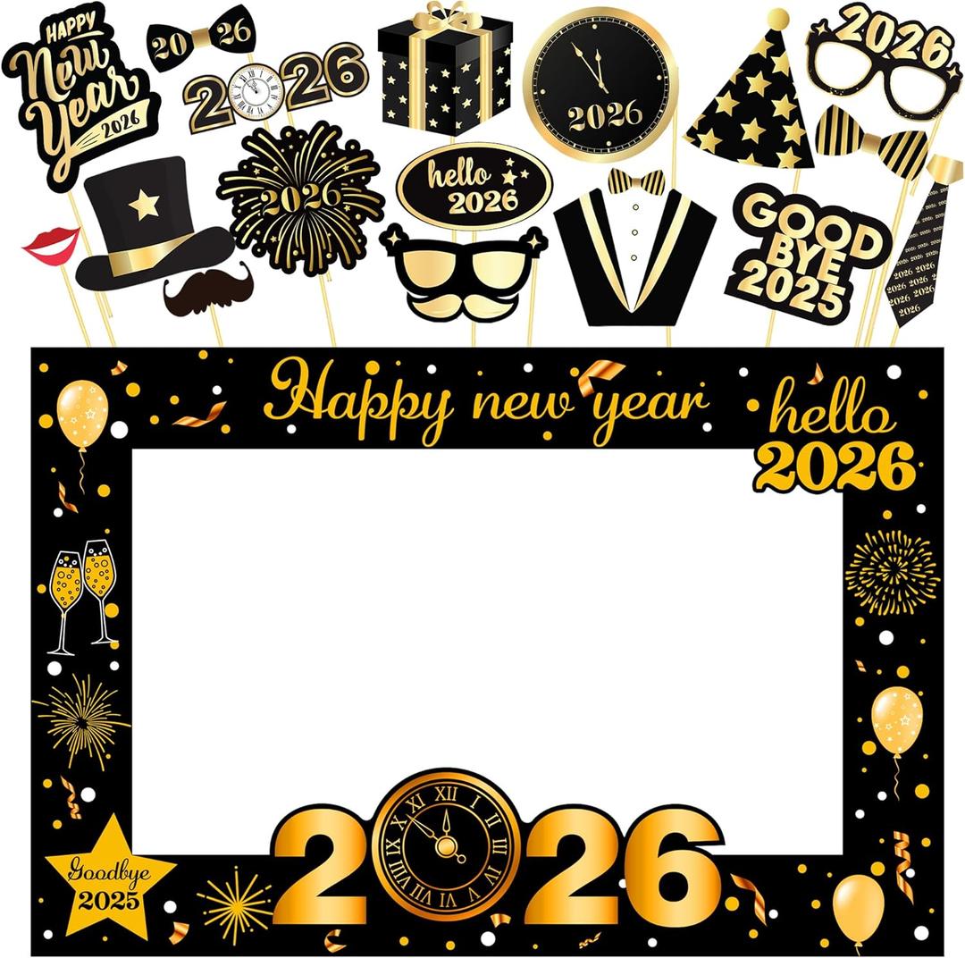 KatchOn, New Years Eve Photo Booth Props 2026 - Pack of 36, New Years Photo Booth Props 2026 | Happy New Years Decorations 2026 | New Years Eve Party Supplies 2026 | New Year Photo Booth Frame 2026
