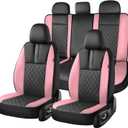 Coverado Car Seat Covers Full Set, Automotive Leather Seat Covers for CarUniversal Fit Front Back Seat Cover, Non-Slip Waterproof Breathable Car Seat Protector (Black/Pink)