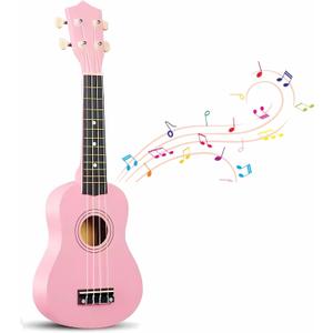 Kids Child Children Wooden Acoustic Guitar Ukulele 21 Inch 4 String Musical Instruments Perfect For Beginner (Pink)