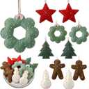 10 Pieces Embroidered Felt Christmas Ornaments Felt Cookies Ornament with Beads 3D Christmas Tree Gingerbread Man Wreath Stars Snowman Hanging Decoration for Xmas Holiday Party Toy