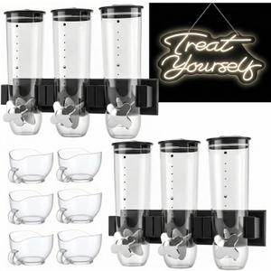 Lounsweer 6 Pcs Wall Candy Dispenser with 1pcs Treat Yourself Neon Signs 9 L Machine Grain Dispenser Neon Snack Sign Wall Mount for Home Kitchen Food Store Birthday Gift Party Decor, 7.9 x 15.8 inches