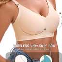 Womens Deep V Bras Wireless Comfortable Bra Supportive No Underwire Bras Tshirt Push Up Bralettes Plunge Seamless Bra (Beige, XL)