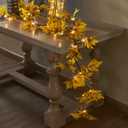 LITBLOOM Lighted Fall Garland with Timer 6FT 24 Warm White LED, Maple Leaf Vine with Lights Battery Operated for Mantle Fireplace Autumn Thanksgiving Harvest Decoration Indoor Outdoor