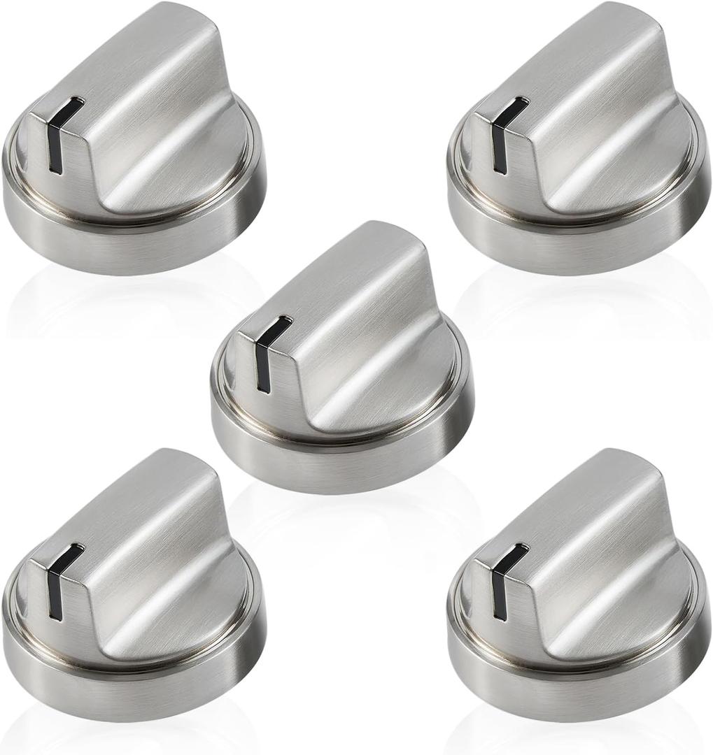 atgestore WB03X29300 Stainless Steel Stove Knobs Replacement for GE Stove Parts Range Knobs JGP3030SLSS JGP3036SL1SS JGP3030SL1SS GE Cooktop Knob KIP 5T06 Burner Control Knobs 5 Pcs