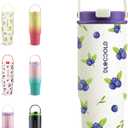 DLOCCOLD 30 oz Stainless Steel Tumbler with Straw & Handle, Insulated Double Walled Water Bottle for Home, Office, Car, Leak Proof, Reusable Cup with Flip Straw for Women Men, Blueberry