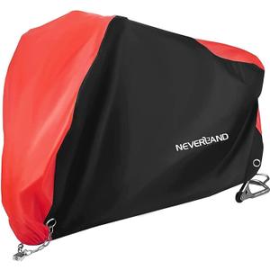 NEVERLAND Motorcycle Cover Waterproof Outdoor - Motorbike Scooter Covers Heavy Duty Medium with Lock-Holes, Bandage, Storage Bag Compatible with Harley Davidson Kawasaki Yamaha Honda Grom (Up to 86) (Red)