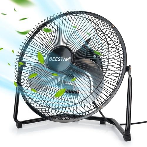 BEESTAR Floor Fan,3-Speed Portable Metal Fan, Fan Quiet for Home,Floor Fan with Adjustable Tilt for Home Office Bedroom,Black (9 INCH)