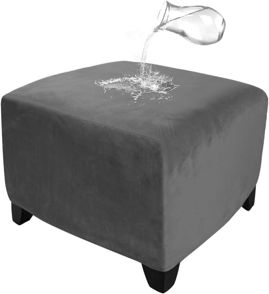 Strech Square Ottoman Cover Waterproof Ottoman Slipcover Folding Storage Stool Furniture Protrctor Soft Footrst Stool Cover with Elastic Brand for Pets, Kids (Dark Gray, Squre:Small)