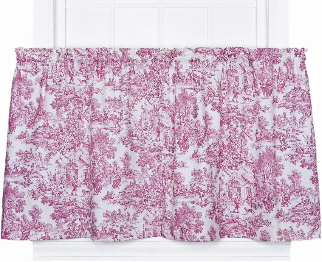 Victoria Park Toile 68-Inch-by-36 Inch Tailored Tier Curtains, Red (68"W x 36"L (Pack of 1))