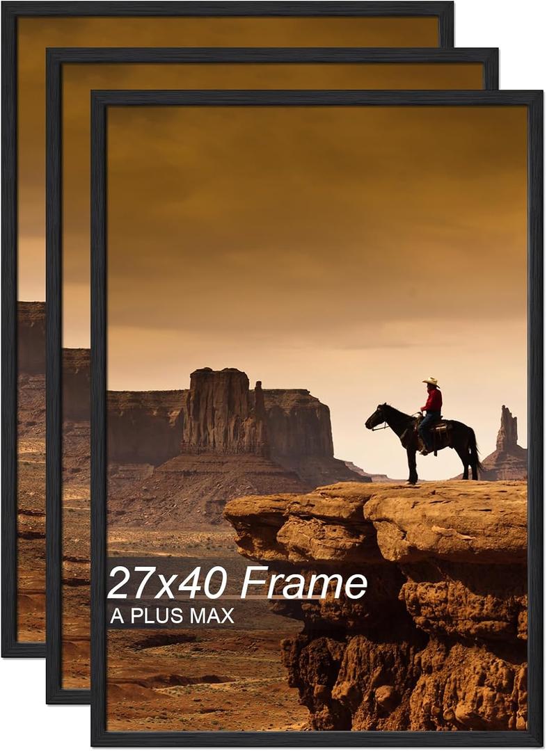 A PLUS MAX 27x40 Picture Frame Set of 3 Black Light Weight Wall Mount
