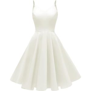 GOOBGS Women's 1950s Retro Vintage Spaghetti Strap Cocktail Swing Dresses with Pockets, White,  XS