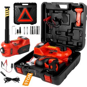 Electric Car Jack Kit 5 Ton 12V Floor Jack with Impact Wrench and Tire Inflator Pump Portable Hydraulic Car Jack for SUV Sedans Tire Change with LED Light, Lifting Height 6 to 17.7 Inch