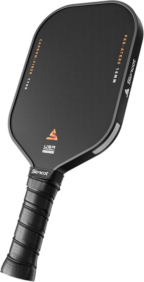 Thermoformed Carbon Fiber Pickleball Paddle - Textured Grip, Larger Sweet Spots for Max Spin, Control & Power - 16mm Polypropylene Honeycomb Core for All Skill Levels, 8.0 oz