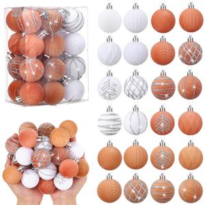 Namalu Boho 24 Pcs 1.57 Inches Velvet Ornaments for Christmas Tree Decor, Mini Flocked Christmas Balls Decoration Glitter Hanging Tree Ornaments for Holiday Rustic Modern Party Decor
