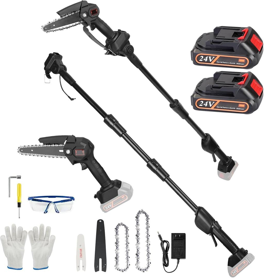 2-in-1 Cordless Pole Saw & Mini Chainsaw, Battery Powered 5.1lb Lightweight Multi-Angle & 13FT MAX Reach 6 Inch Electric Pole Saw for Tree Trimming & Branch Cutting