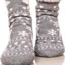 FRALOSHA Fuzzy Warm Slipper Socks Women Winter floor Socks Super Soft lined with Grippers reading Socks Cozy Sleeping Reindeer Socks (One Size, Grey)